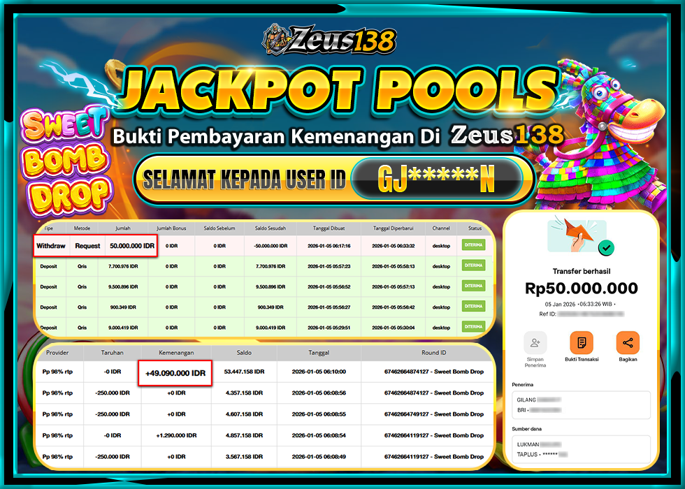 ZEUS138 SWEET BOMB DROP Rp.50,000,000 LUNAS